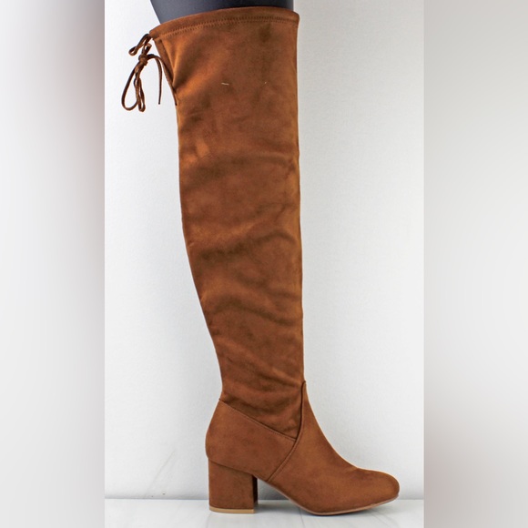 Lucy 1 Women's Suede Knee High Block Heeled Boots - Picture 3 of 3